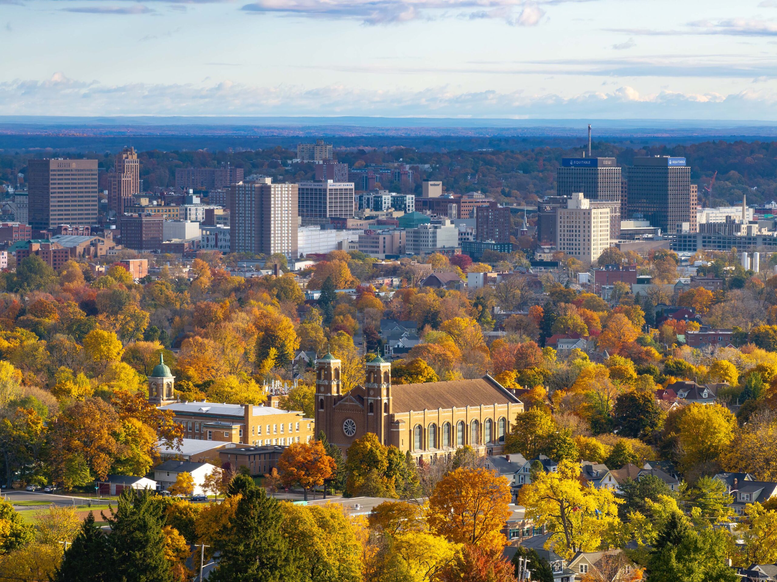 Aerial Drone photography from Aiden Media of Most Holy Rosary School and Church in Syracuse, New York.